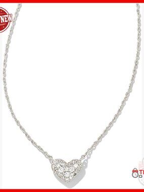 Rhodium Plated Brass Heart Necklace Set with Cubic Zirconia, 19" Chain